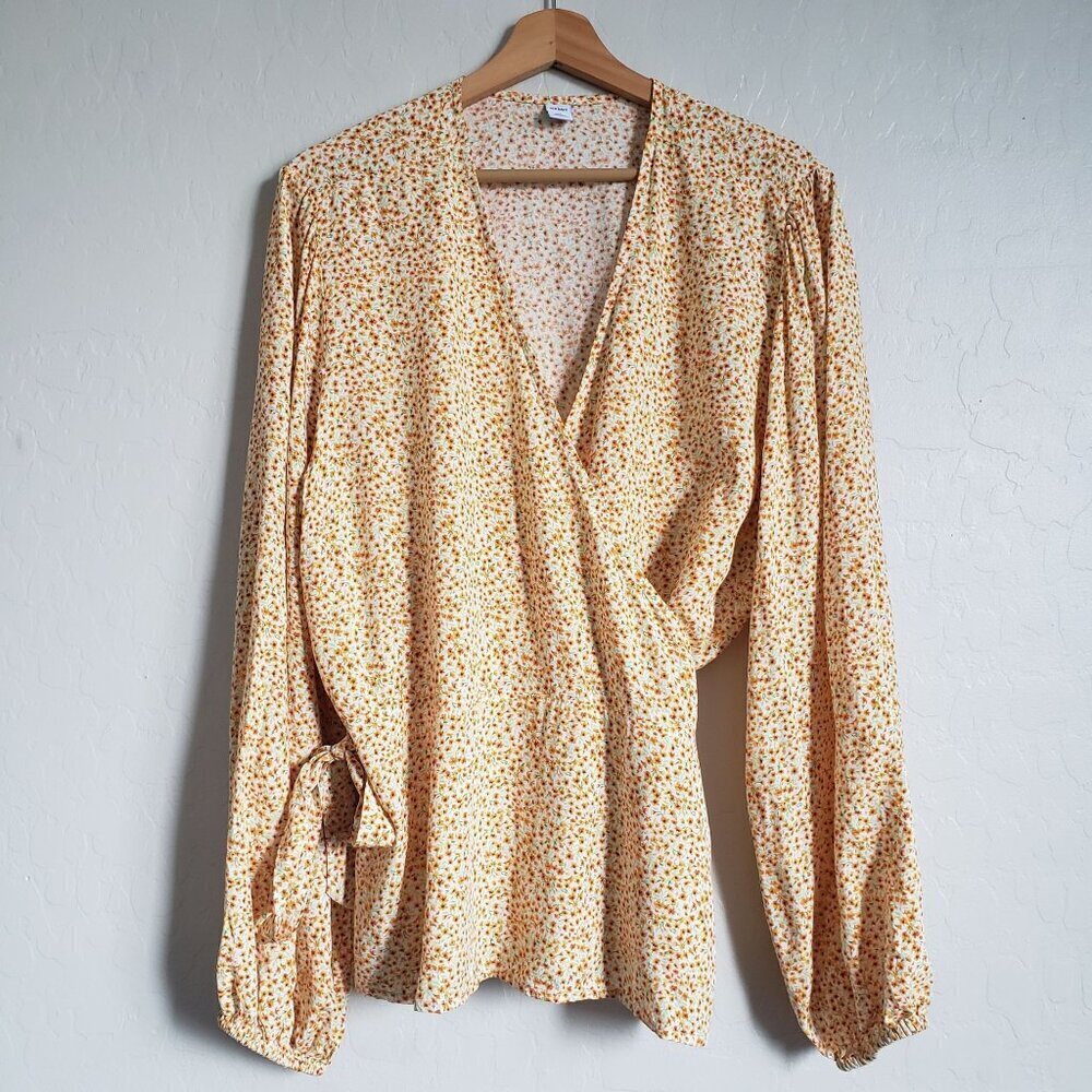 Old Navy Ditsy Floral Balloon Sleeve Wrap Blouse Top Multicolor Size Women's XL